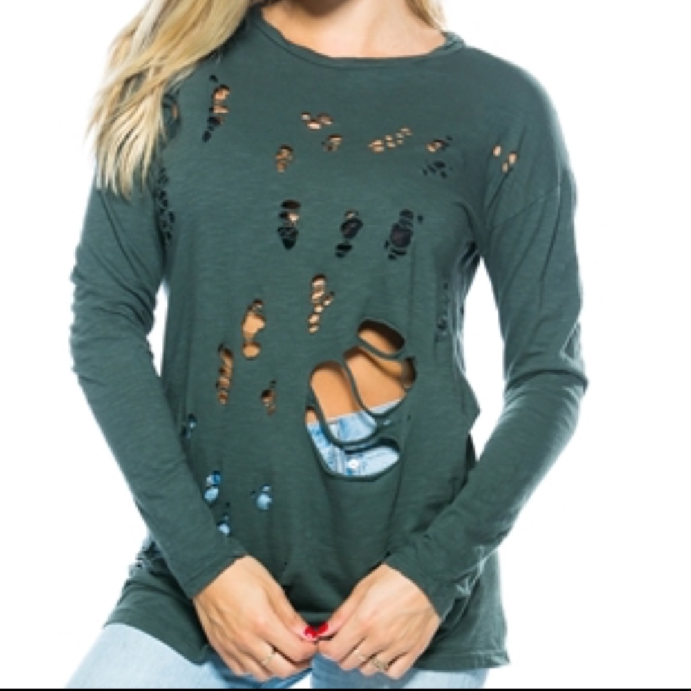 Long Sleeve Distressed Tee (Hunter)